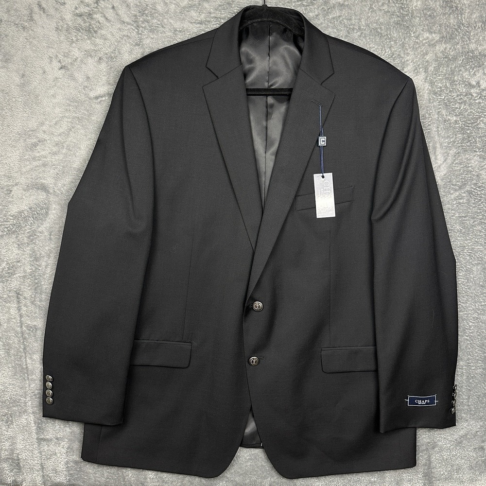 Chaps Ralph Lauren Blazer Sport Jacket Men's 48R Black Wool Blend Silver Button - Picture 5 of 15